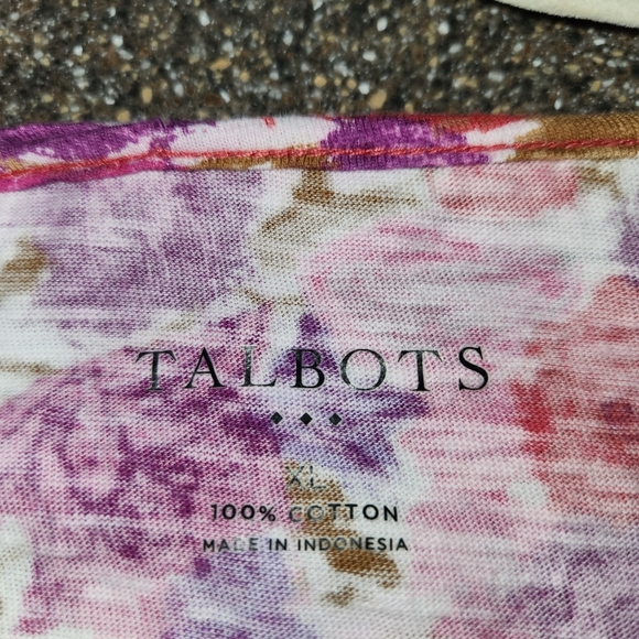 Talbots Pink & Purple Floral Women's Top Size XL 3/4 Sleeves Rolled Hem Edges - Picture 7 of 9